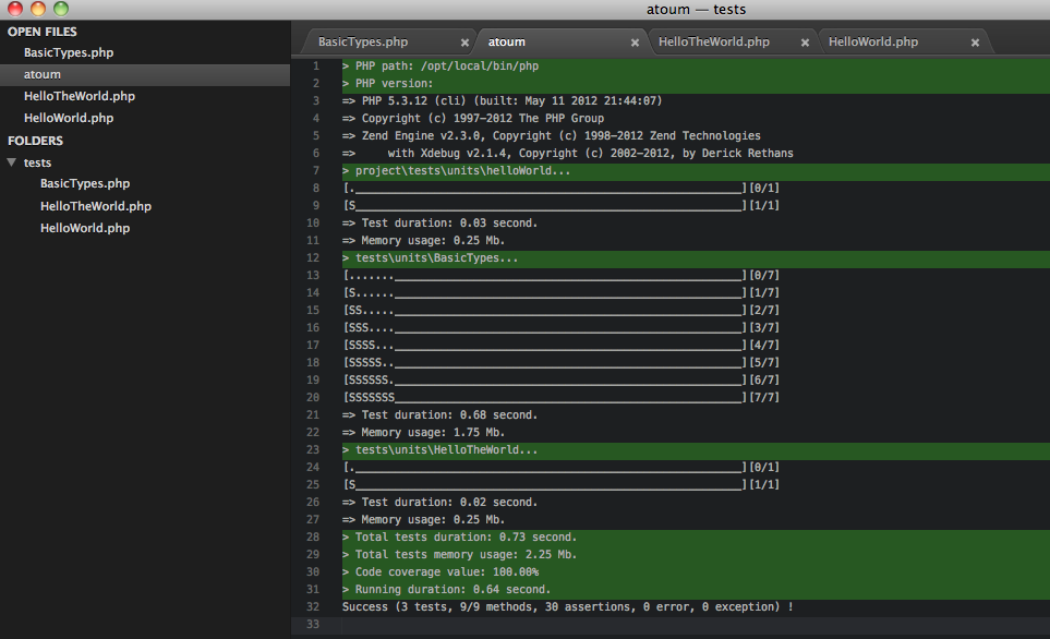 'A simple Sublime Text 2 plugin for atoum, unit testing framework for php'