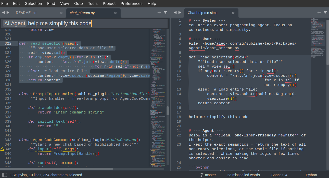 Highlight a Code Section and Start a Chat