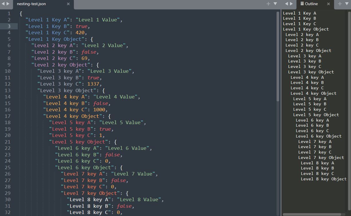 Screenshot of a JSON file with Mariana Theme Color in Sublime Text 4.