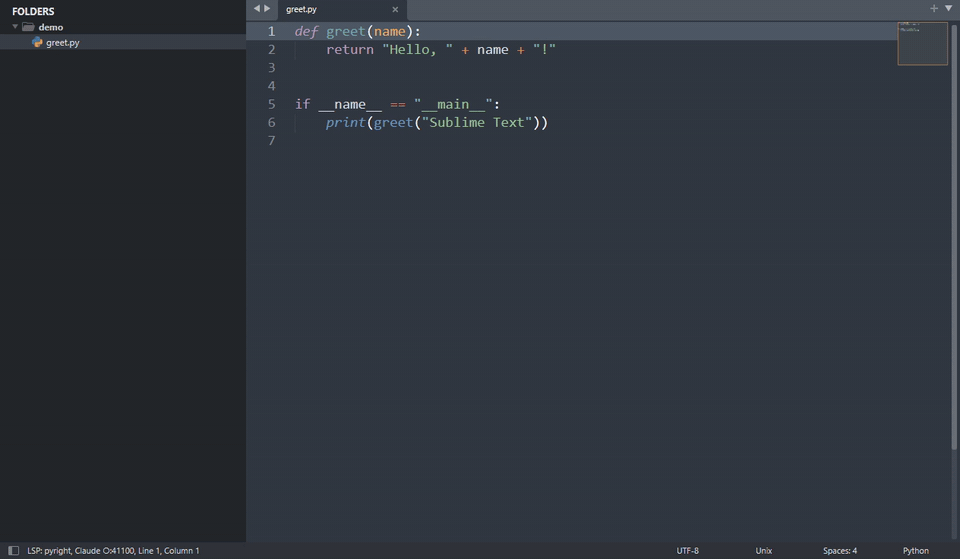 Claude Code proposing an edit in Sublime Text: the terminal runs claude, a side-by-side diff opens in the editor, and Accept writes the file