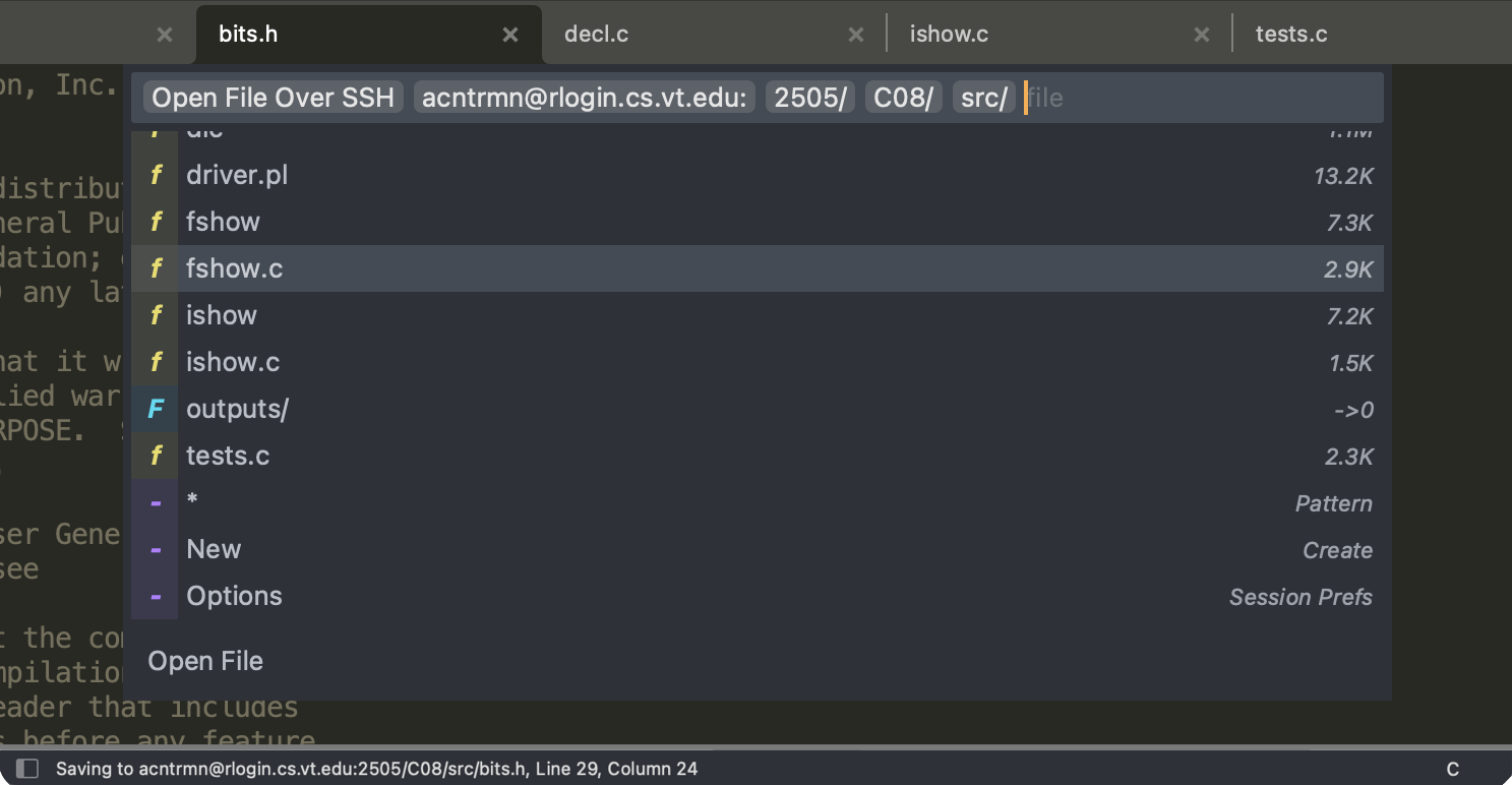 Open File Over SSH Command Pallet and Status