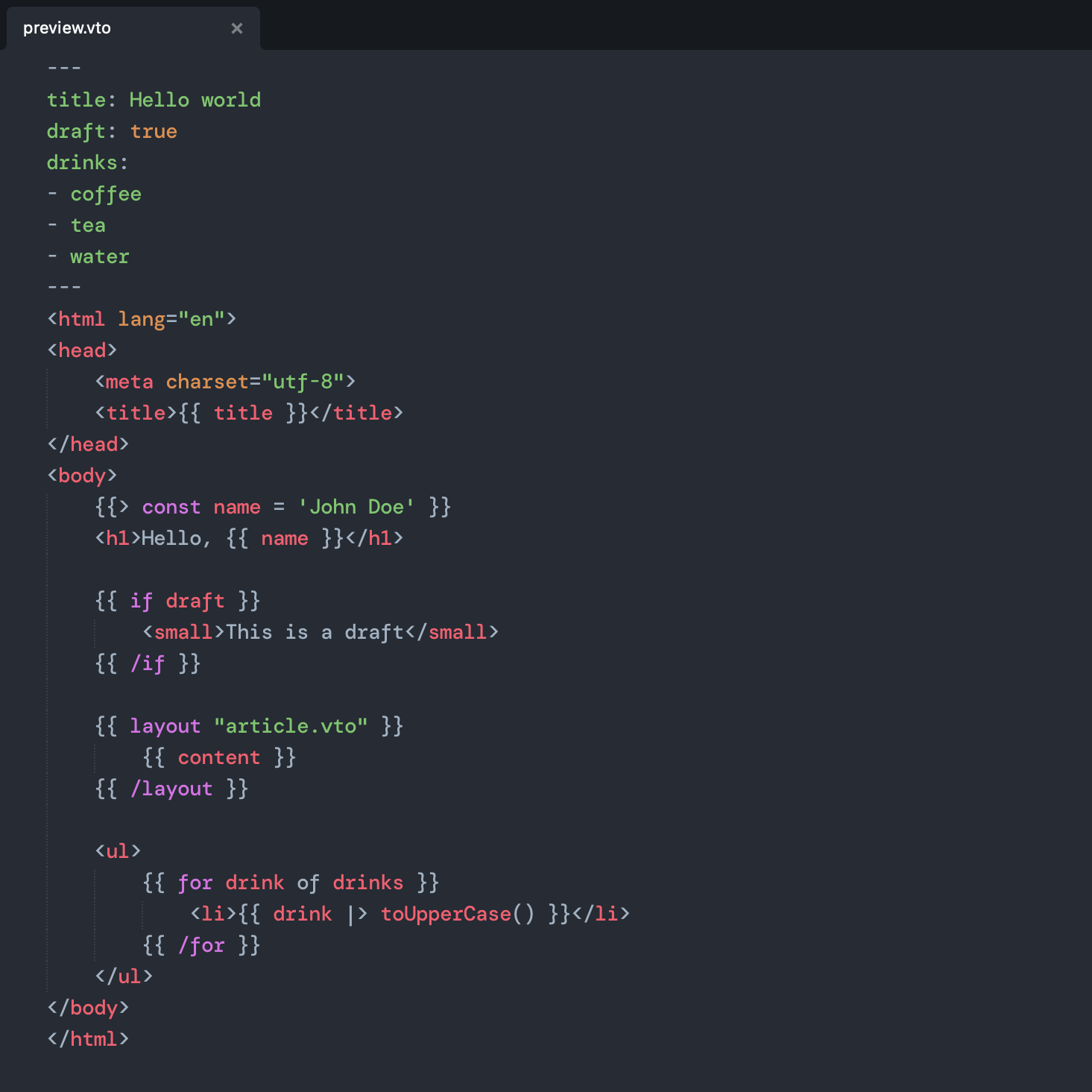 Preview of the syntax highlighting