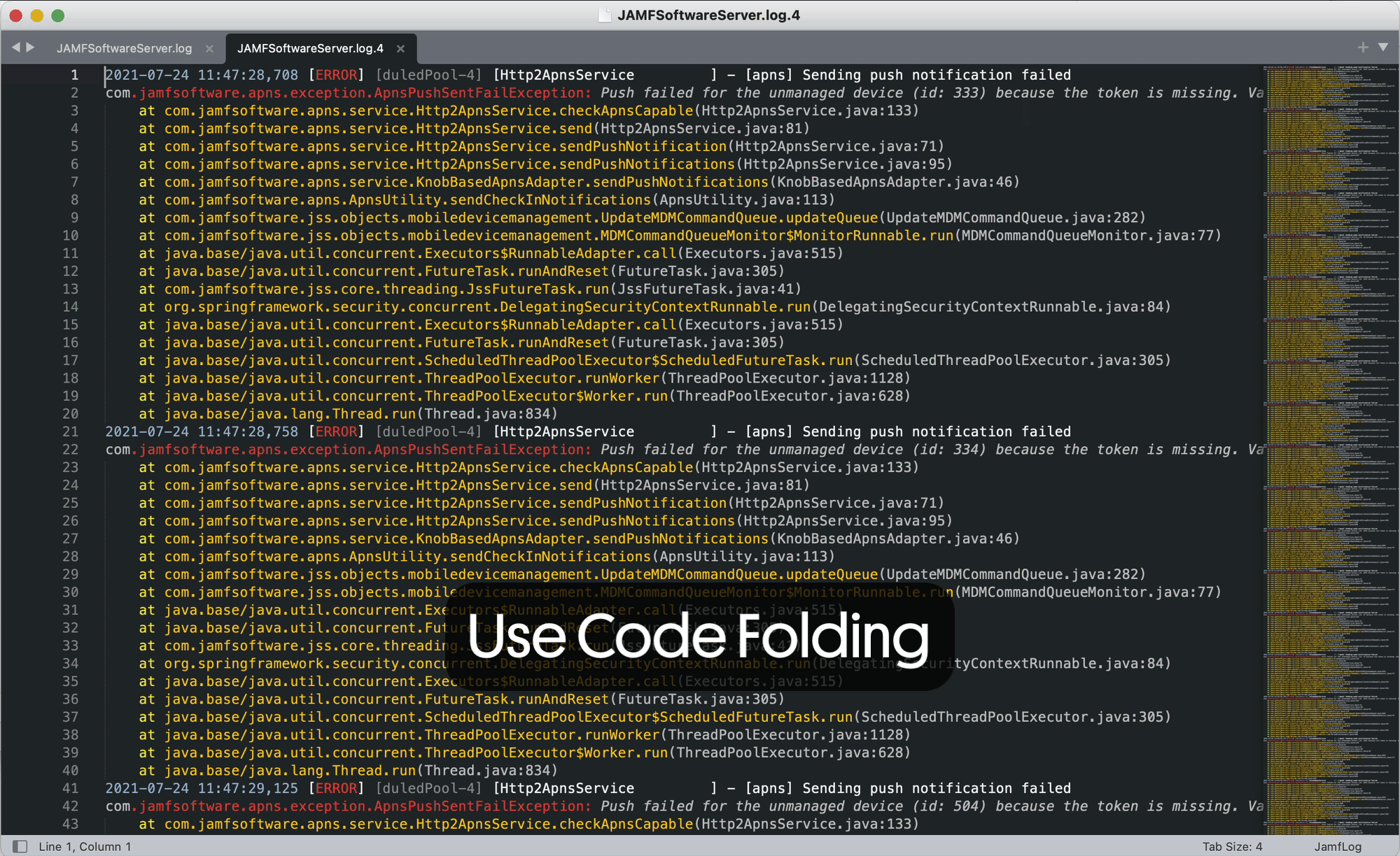 Code Folding makes the important lines stand out