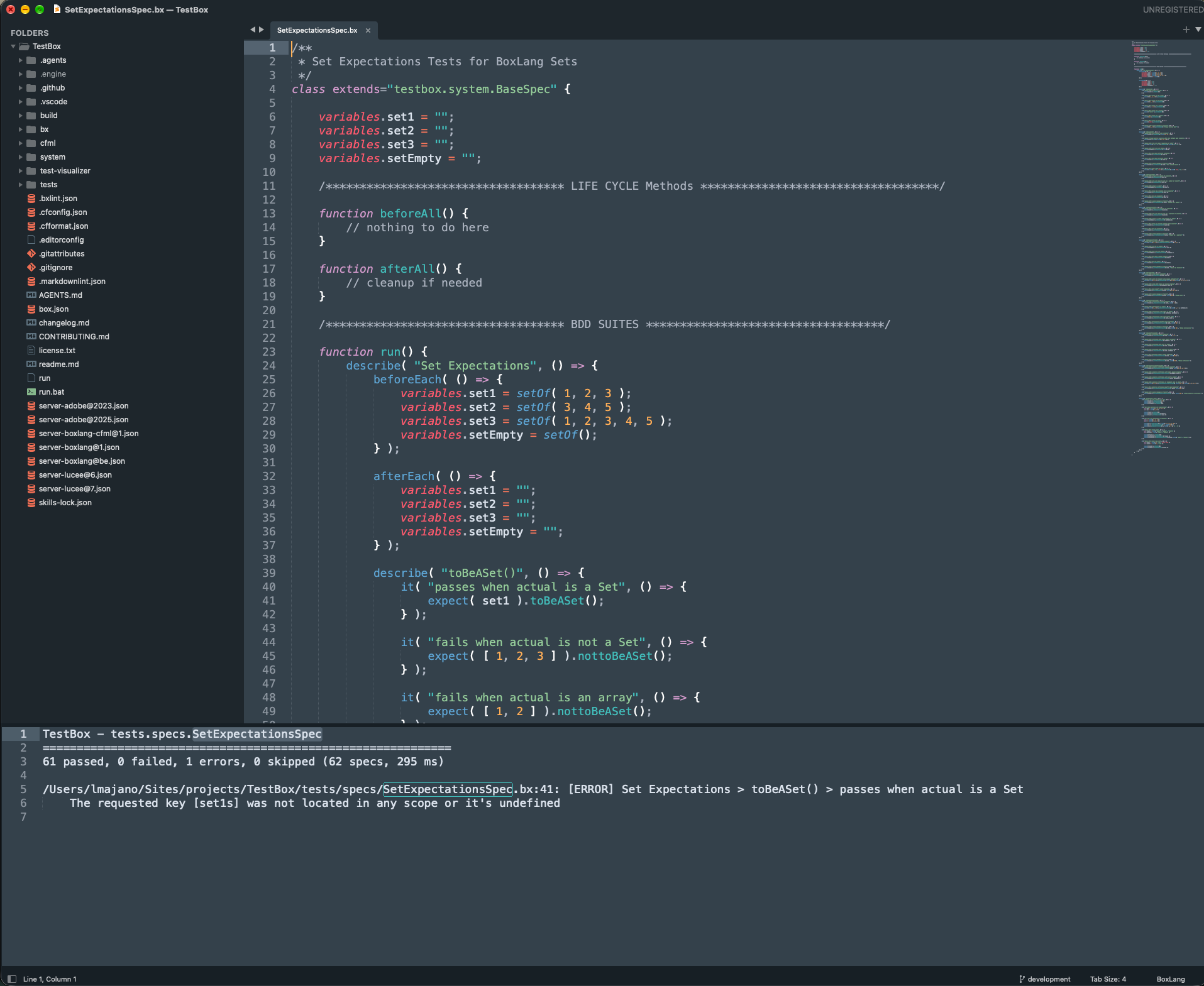 TestBox test results in Sublime Text