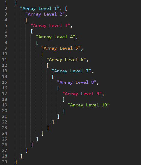 Monokai Neue JSON, nested arrays