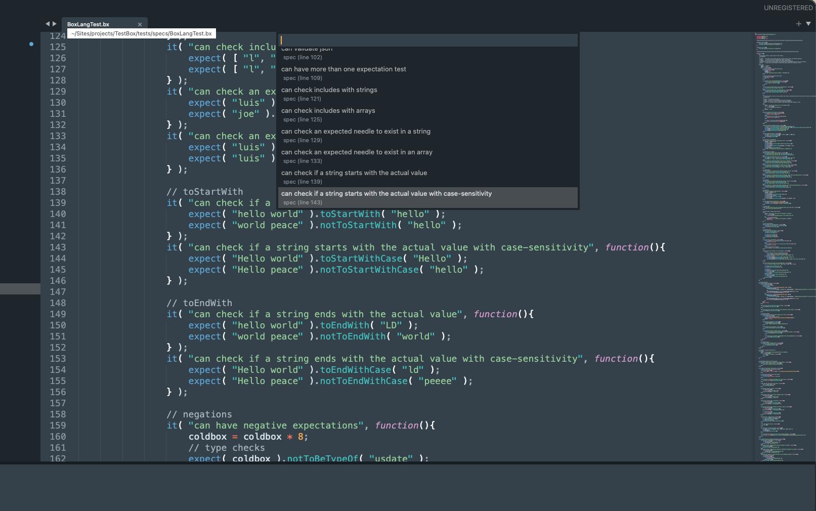 Navigating TestBox specs from Sublime Text