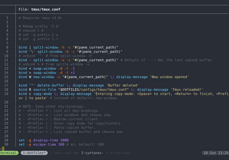 screeshot showing Tmux config for bat CLI