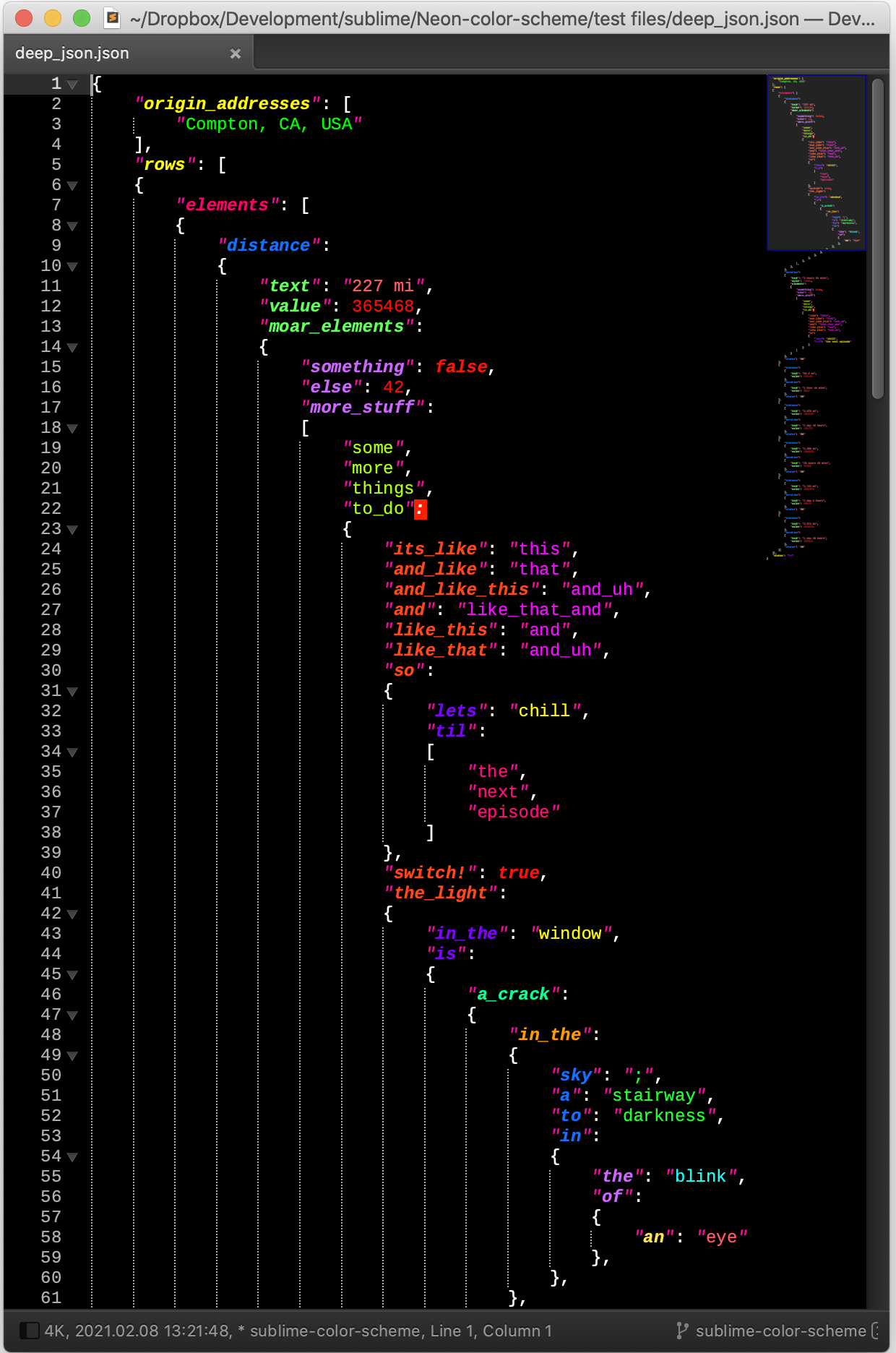 JSON with Neon Color Scheme