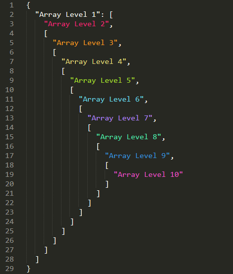 Monokai Neon JSON, nested arrays