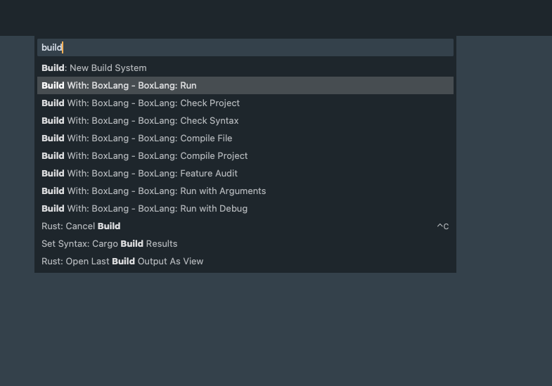 BoxLang build variants in the Sublime Text command palette